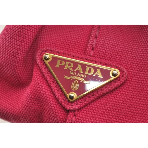 Authentic PRADA Canapa Canvas 2Way Hand Tote Bag Purse Pink with strap Beautiful - Picture 10 of 17